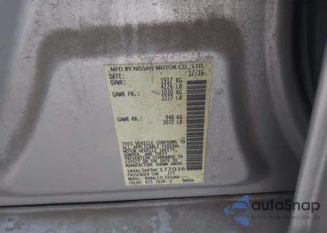 2017 Nissan Altima 2.5 Sv z USA, uszkodzony, nr VIN 1N4AL3AP3HC177036